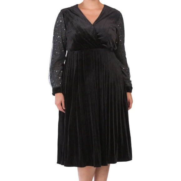 DALIA MACPHEE Plus Sheer Sequin Sleeve Midi Dress